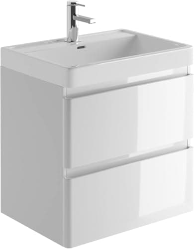 Image of Go Bathrooms Newbold 600mm Gloss White Vanity Unit Includes White Ceramic Basin Wall Hung Vanity Storage Unit Bathroom Sink Unit