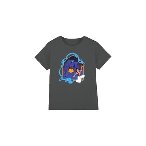 Image of Aladdin Disney Boys and The Magic Lamp At Cave of Wonders Unisex Kids T-Shirt, Charcoal, 5-6 Years UK