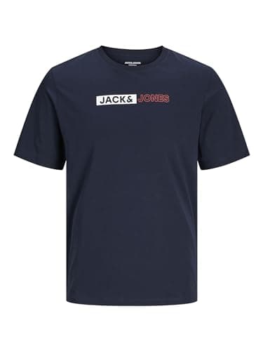 Image of JACK & JONES Mens Jjecorp Logo Tee Play O-Neck Noos T-Shirt, Navy Blazer/Print:Play 5, M UK
