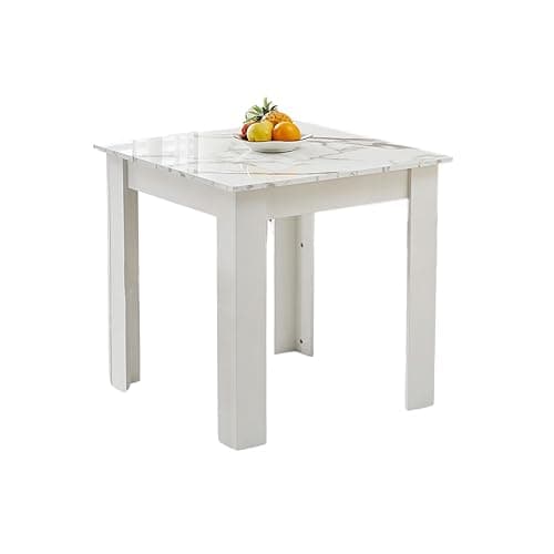 Image of NICEME 75x75 cm Small Dining Table Space Saving Kitchen Table for Small Spaces, High Glossing Tabletop (Marble White)