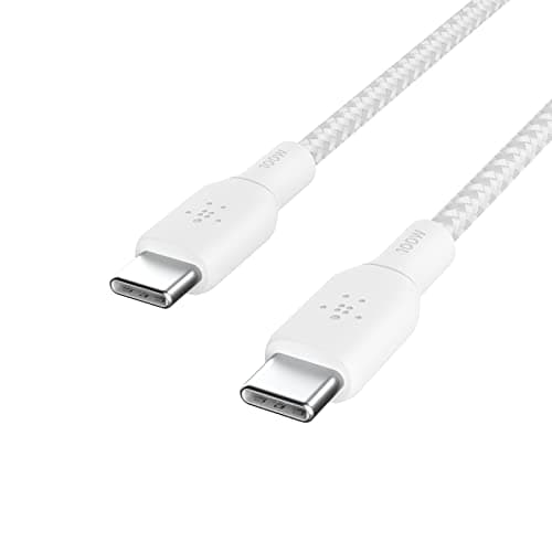 Image of Belkin USB Type C to C Cable, 100W Power Delivery USB-IF Certified 2.0 USB C Charger Cable with Double Braided Nylon Exterior for iPhone 16, 15, iPad, MacBook, Galaxy, Pixel and More -3 m, white