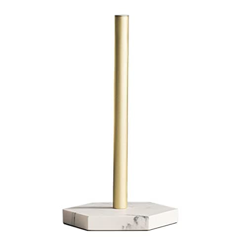 Image of Paper Towel Holder Standing Paper Towel Roll Holders with Imitation marble Base for Bathroom Kitchen Countertop, Dining Storage (White)