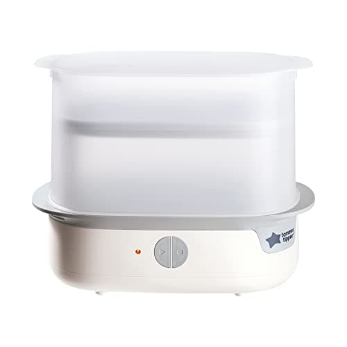 Image of Tommee Tippee Supersteam Electric Steam Steriliser for Baby Bottles, Kills Viruses and 99.9 Percent of Bacteria, 5-Minute Sterilisation Cycle, White