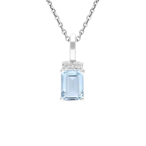 Image of Ivy Gems 9ct White Gold 7x5mm Blue Topaz and Diamond Pendant on 46cm Chain