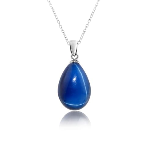 Image of GEMKORA Real Blue Lindy Sapphire Star Effect Crystals Pendant Necklace, Drop Cabohcon Gemstone, Healing Energy Crystals, Birthday Gift for her, Silver Jewellery 18 inch, AA+ Grade
