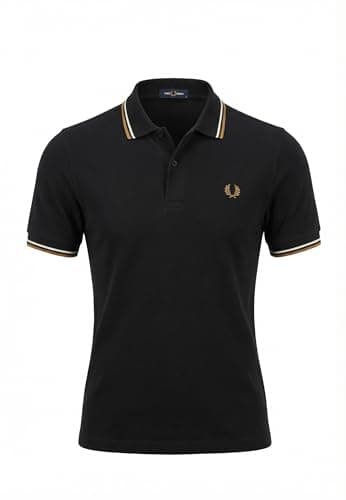 Image of Fred Perry Twin Tipped Polo Shirt, Black/Ecru/Dark Caramel (UK, Alpha, L, Regular, Regular, Black/Ecru/Dark Caramel)