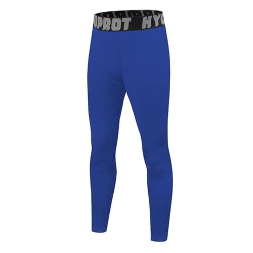 Image of HYCOPROT Youth Boys' Compression Pants Tights Breathable Kids Leggings Athletic Sports Quick Dry Base Layer Childrens Underpants for Running Football Basketball Blue