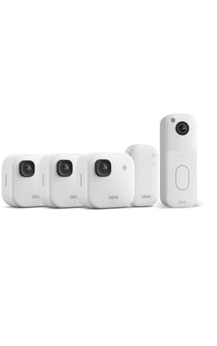 Image of Blink Outdoor Camera 2K+ (newest gen) + Blink Video Doorbell — Wireless smart security camera, 2K video resolution, enhanced audio. Sync Module Core included — 3 camera system, White