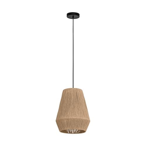 Image of Eglo Pendant Lighting Alderney, Ceiling Light Fitting, Textile Hanging lamp for Dining and Living Room Made of Natural Hemp and Black Metal, E27 Socket