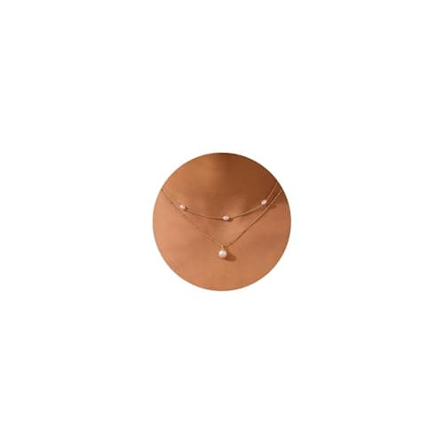 Image of PRTGL 14k Gold Plated 8mm Round Single Pearl Pendant Small Oval Pearl Station Chain Choker Layered Neckalce for Women