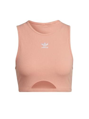 Image of adidas Originals Rib Tank Top Womens Adicolor Bra Top Ambient Blush H20361 (UK, Numeric, 8, Regular, Regular, Peach)