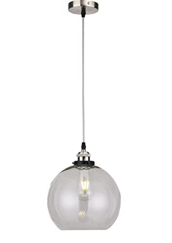 Image of Loxton Lighting Vintage Pendant Light, 25cm Industrial Clear Glass Ceiling Light Brushed Chrome Hanging Fitting Fixture for Kitchen Bedroom Hallway [Energy Class A++]