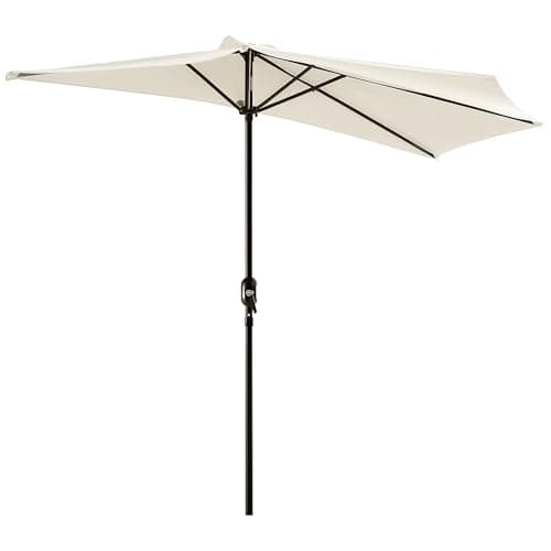 Image of Outsunny 3(m) Half Parasol Semi Round Umbrella Patio Metal Frame Crank Handle for Balcony- NO BASE INCLUDED, Cream White