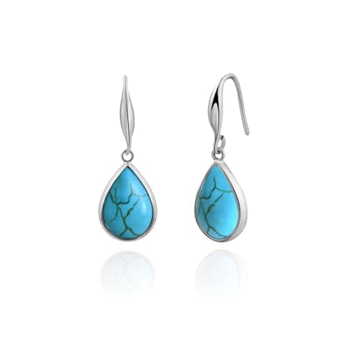 Image of Weviway Silver Turquoise Teardrop Earrings, Vintage Boho Style, Hypoallergenic Hook Design, Lightweight