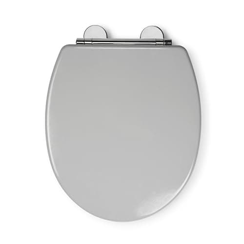 Image of Croydex Lugano Grey Wooden Toilet Seat - Soft Close & Quick Release Button for Easy Cleaning, Adjustable Hinges with Top and Bottom Fixings Included and Antibacterial Treated Surface (Grey)