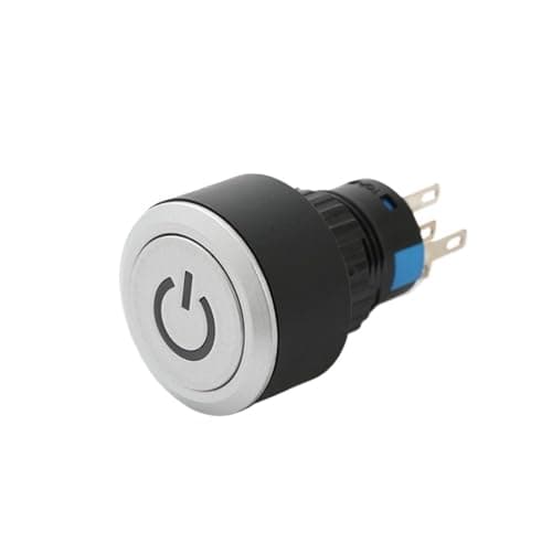Image of 22mm Round illuminated Power symbol Latching momentary push button switch (PB223WY-11ZT/B/12V)(WHITE,MOMENTARY (1NO1NC)_IP65_36V)