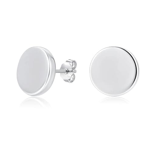 Image of Loutade Silver Stud Earrings for Women, 925 Sterling Silver Disc Stud Earrings, Trendy 10mm Small Round Circle Silver Earrings, Unisex Simple Classic Flat Dot Ear Studs Jewelry Gifts for Men Girls