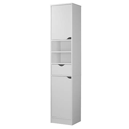 Image of URBNLIVING Ventura Wooden Tall 2 Door 1 Drawer Shelves Bathroom Cabinet Storage Unit Modern (White)