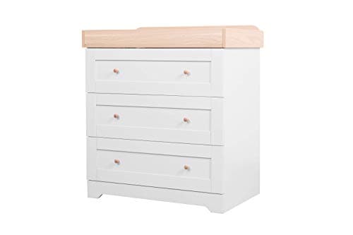 Image of Tutti Bambini Rio Solid Wood Baby Changing Table, Nursery Chest Changer with 3 Drawers, Removable Changing Top, Dove Grey and Oak Nursery Furniture