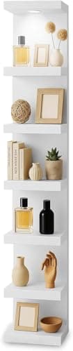 Image of home stuff Wall Shelf Unit with Light | Modern White Floating Vertical Display Storage Shelves | Minimalist Shelving for Living Room, Bedroom & Office Organisation
