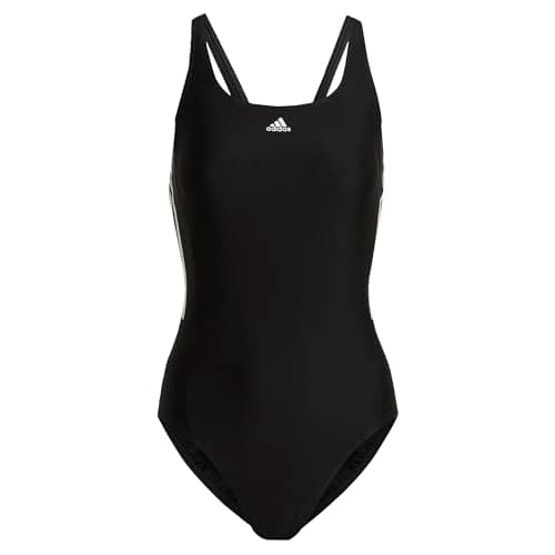 Image of adidas Women's Mid 3-Stripes Swimsuit, Black / White, 46