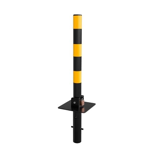 Image of Streetwize - Buried Folding Parking Post, Yellow/Black Striped - Heavy Duty Parking Barrier - Car Anti-theft Post