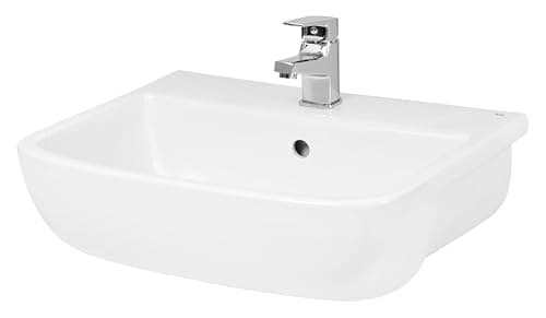 Image of Balterley 520mm Bathroom Sink, Semi Recessed Ceramic Soft Square Bowl Bathroom Wash Basin Sink with Overflow, 1 Tap Hole, Basin Sinks for Countertops and Worktops - 520 x 425 x 175mm (White)