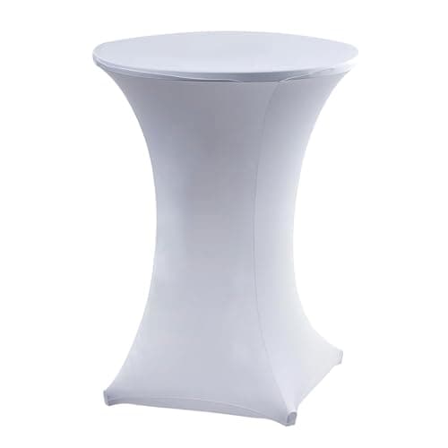 Image of Spandex Cocktail Table Cover Stretch High Top Bar Round Fitted Tablecloth, Washable Round Diameter 80 cm Table Protection, for Weddings Trade Show Booths Banquet Birthday Outdoor Party Bar Use,White
