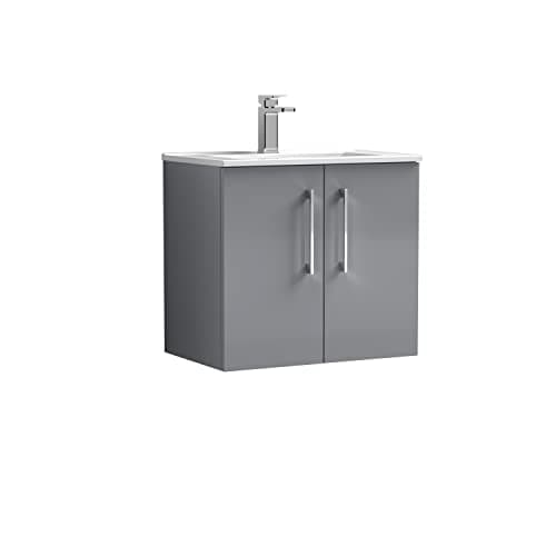 Image of nuie ARN2223B Arno Wall Hung 2 Door Vanity Unit & Minimalist Ceramic Basin, 600mm, Satin Grey