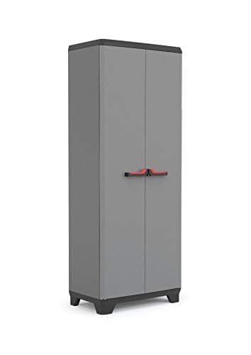 Image of Keter Stilo High Indoor Garage Utility Multi purpose Cabinet - Grey/Black/Red