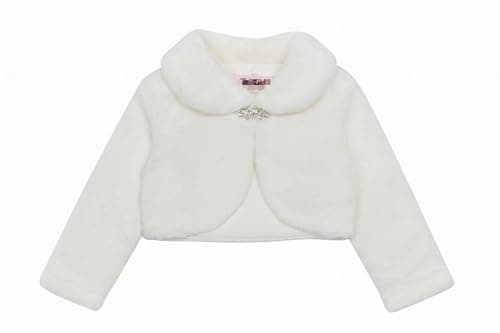 Image of Gum & Berries Girls Ivory Faux Fur Bolero Jacket Long Sleeve with Clasp Hook Ages 5–6