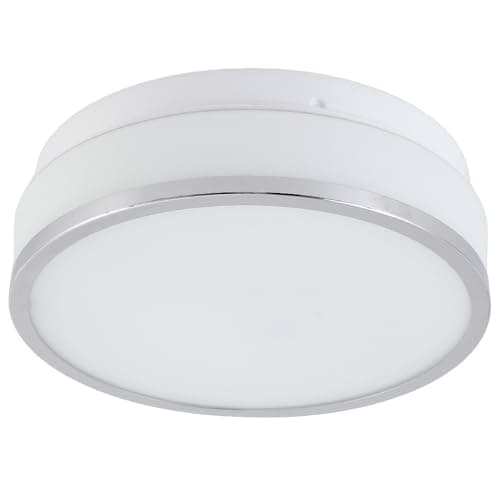 Image of Britalia Polished Chrome & White Glass Bathroom Vintage Round Circular Flush Ceiling Light | 23cm Diameter | 1 x ES E27 Lamp Bulbs Required | IP44 Rated | Suitable for Outdoor Use