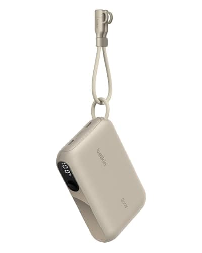 Image of Belkin Portable Charger, USB-C Power Bank 10K 10,000mAh w/ 2 USB-C Ports, Slim, Display Shows Battery Level, 20W for iPhone 17, 16 Series, Samsung Galaxy S25, S24, Pixel 10, iPad, & More - Sand