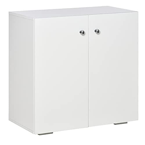 Image of HOMCOM Storage Cabinet w/Two Shelves Wooden Sideboard Freestanding Kitchen Cupboard Bookcase - White
