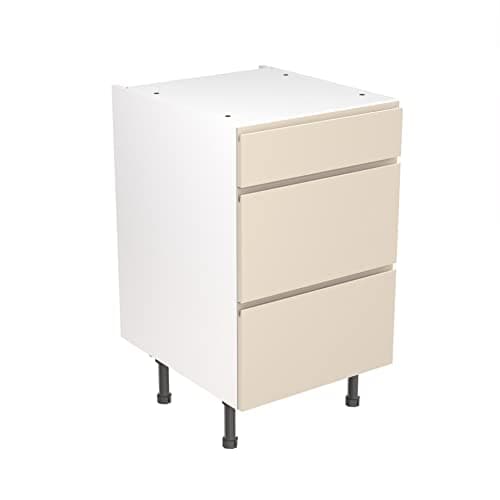 Image of Kitchen Kit Flatpack Base Cabinet - Screwless Quick Build Kitchen Unit - J-Pull Door - Base Unit - 3 Drawer - 500x870mm - Cashmere Matt