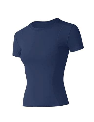 Image of IECCP Women's Sports T-Shirt Basic Yoga Gym Tops Short Sleeve Performance T-Shirt Round Neck Womens Running Top Sport Shirt Dark Blue M