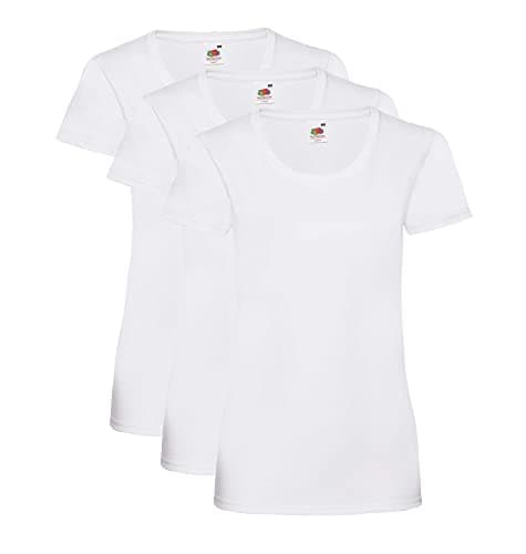 Image of Fruit of the Loom Women's Valueweight T-Shirt 3 Pack Regular Fit Plain Crew Neck Short Sleeve T - Shirt, White (White), 10 (Manufacturer Size:S/10)