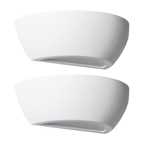 Image of Set of 2 White Plaster Wall Lights, Modern Home Lighting, 40W Max E14 Required, LED Compatible, 310mm Width, 150mm Height, 110mm Depth