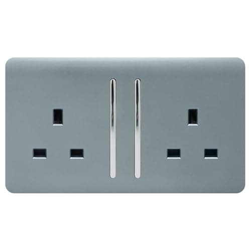 Image of Trendi Switch 2 Gang Artistic Modern Glossy 13 Amp Switched Tactile Plug Socket Cool Grey, ART-SKT213L