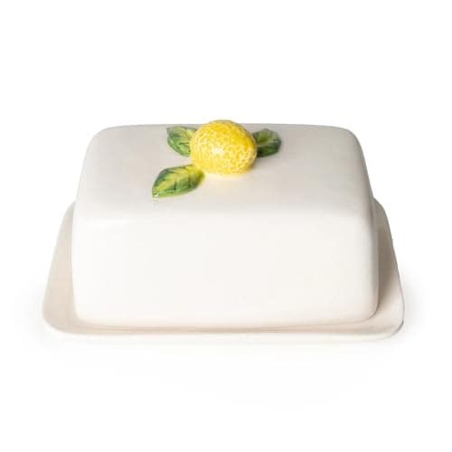 Image of Home Deco London Ceramic Butter Dish with Lemon Design, White