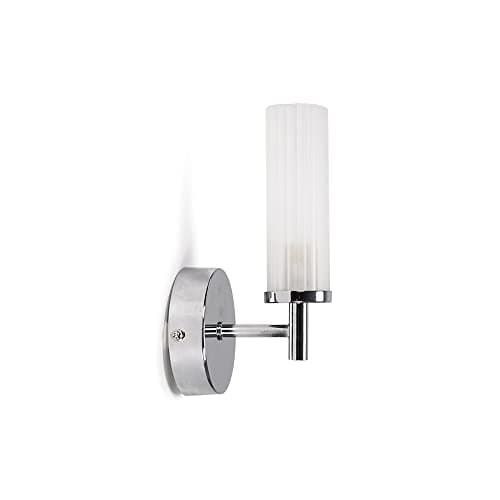 Image of MiniSun | Modern Polished Silver Chrome and Reeded Glass Shade Wall Light Fitting | Bath Wall Lights, Home Décor & Improvement Essential | Includes 3W LED Bulb | Mains Wired