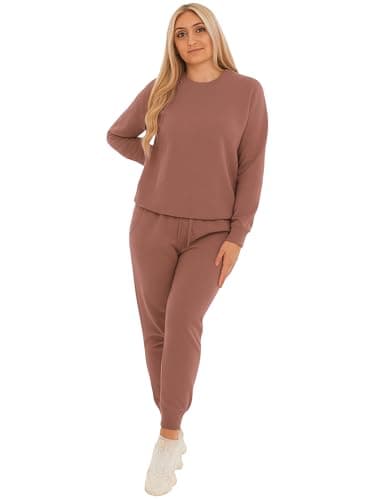Image of BRAND KRUZE Womens Tracksuit Set Crew Neck Long Sleeve Sweatshirt and Casual Elasticated Joggers Set (UK, Alpha, S, Regular, Regular, Dusty Pink)