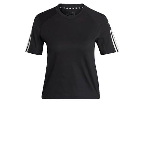 Image of adidas Women's Train Essentials Train Cotton 3-Stripes Crop Tee, Black/White, M