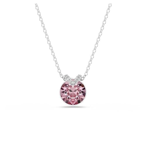 Image of Swarovski Bella V Pendant Necklace, Pink and Clear Round-Cut Crystals in a Rhodium-Finished Setting, Part of the Bella Collection