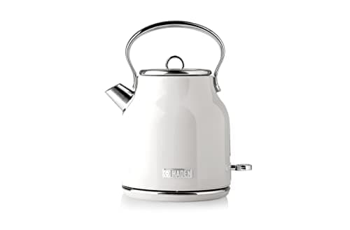 Image of Haden Heritage White Kettle – 1.7L Stylish Retro Stainless Steel Kettle with Rapid Boil Technology, Cordless Design, Perfect for Tea, Coffee, and Everyday Kitchen Use