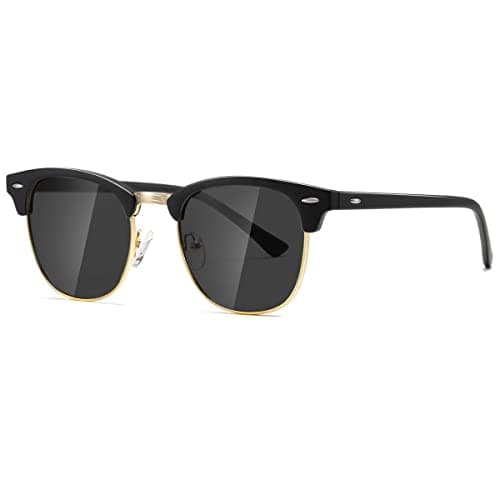 Image of kimorn Polarized Sunglasses Unisex Retor Semi-Rimless Frame Classic Eyewear AE0550 (Matte Black, 52)