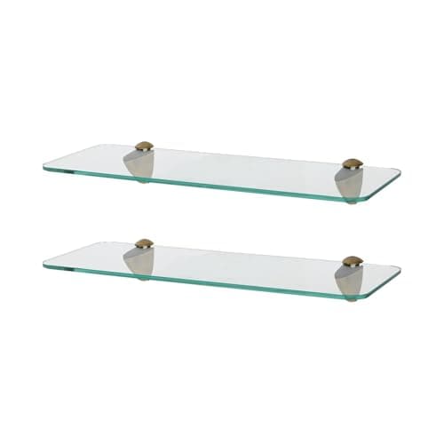 Image of Harbour Housewares Rounded Floating Glass Bathroom Shelves - 40cm - Clear/Gold - 2x Wall-Mounted Kitchen Bedroom Shower Room Décor Caddy Towel Storage Organiser Shelving Rack with Brackets