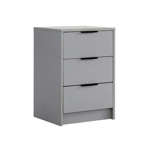 Image of Home Source Bedside Cabinet Nightstand, 3 Drawers, Grey