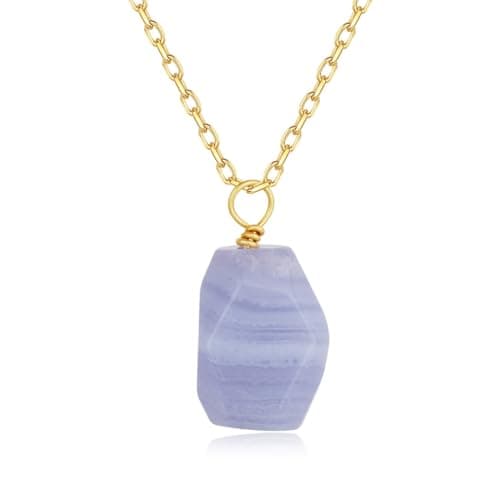 Image of COAI Blue Lace Agate Necklace for Women, Gold Plated Stainless Steel Chain Irrugular Crystal Necklace for Women