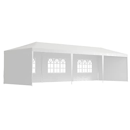 Image of Outsunny 9 x 3 m Party Tent Gazebo Marquee Outdoor Patio Canopy Shelter with Windows and Side Panels Black